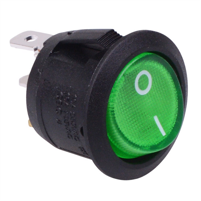 Green 230V illuminated Off-(On) Momentary 20mm Round Rocker Switch SPST 10A