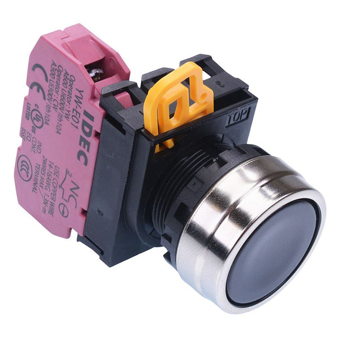 IDEC Black 22mm Metal Bezel Momentary Push Button Switch NC IP65 YW4B-M1E01B