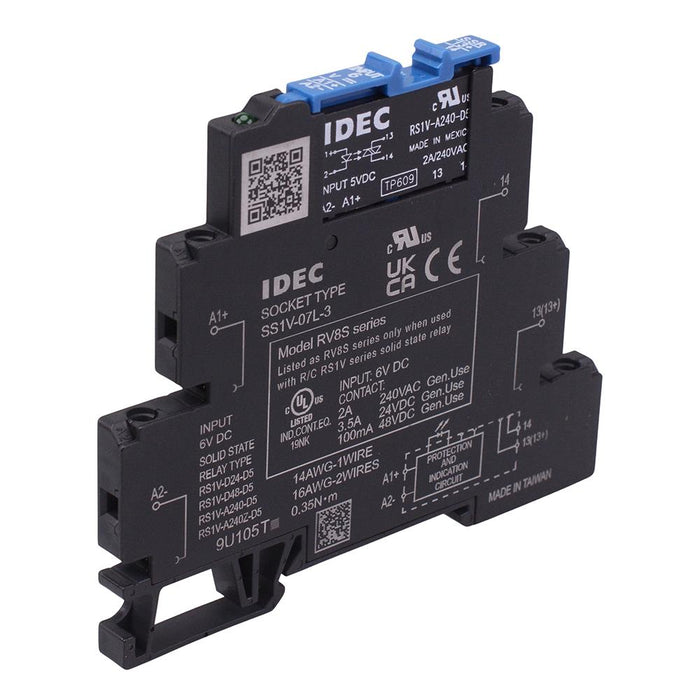 RV8S-L-A240-D6 DIN Mount 240VAC 6mm Slim Interface Solid State Relay SPDT IDEC