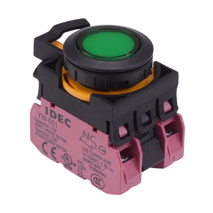 IDEC CW Series Green 12V illuminated Maintained Flush Push Button Switch 2NC IP65