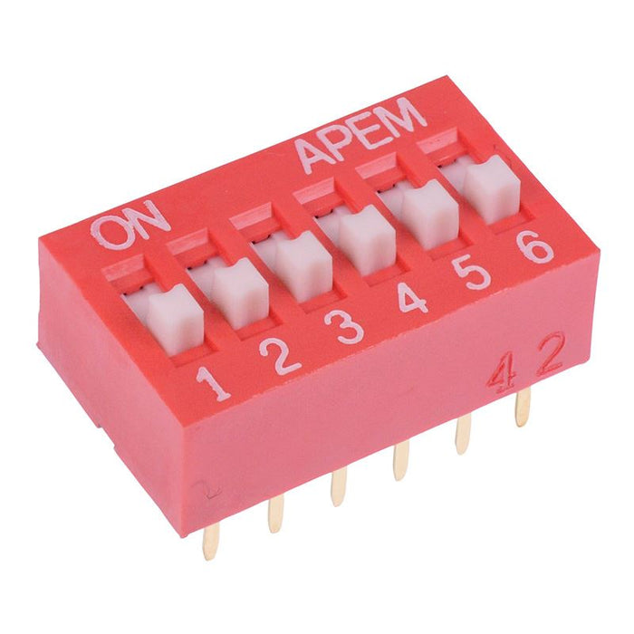 NDS-06-V APEM 6 Way Raised Actuator DIP Switch SPST