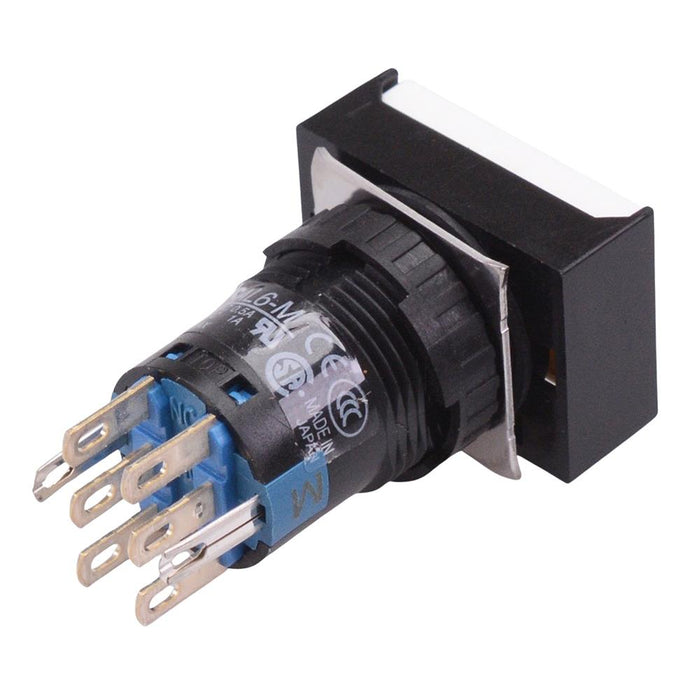 AB6H-M2PWC White 16mm Momentary Rectangle Push Button Switch IP65 DPDT