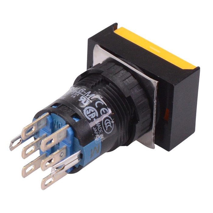 AB6H-M2PYC Yellow 16mm Momentary Rectangle Push Button Switch IP65 DPDT