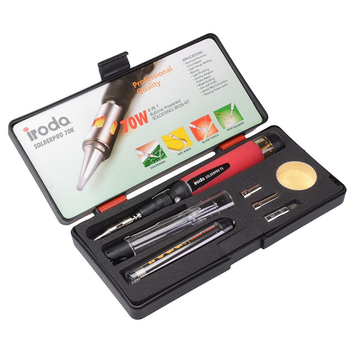 IRODA SolderPro 70K Cordless Butane Gas Soldering Iron 4-In-1 Kit 25-80W