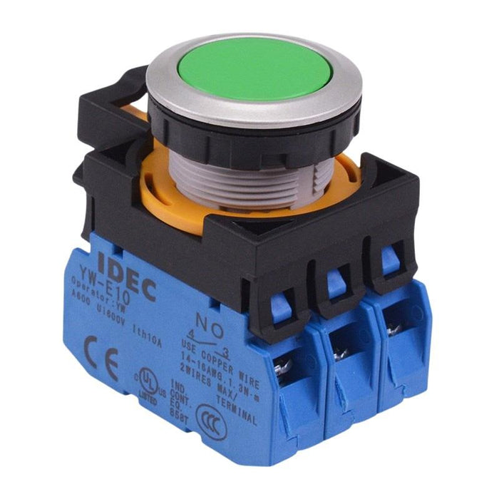 IDEC CW Series Green Metallic Maintained Flush Push Button Switch 3NO IP65