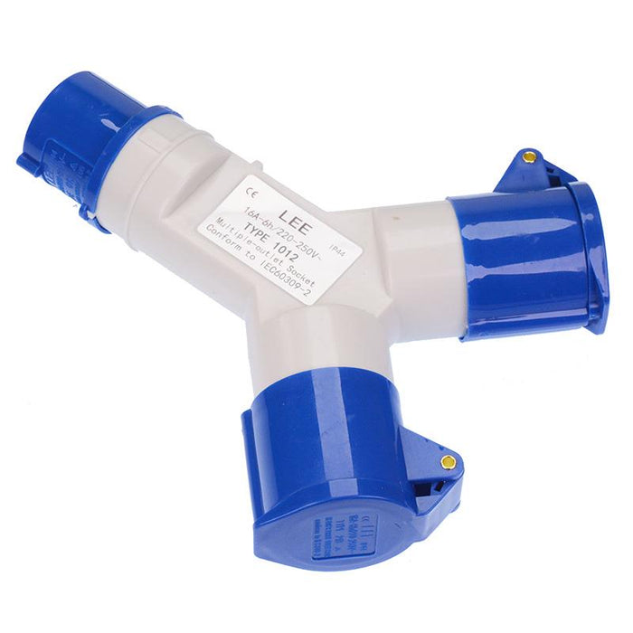 Blue 2 Way Splitter 16A 230V 2P+E  IP44