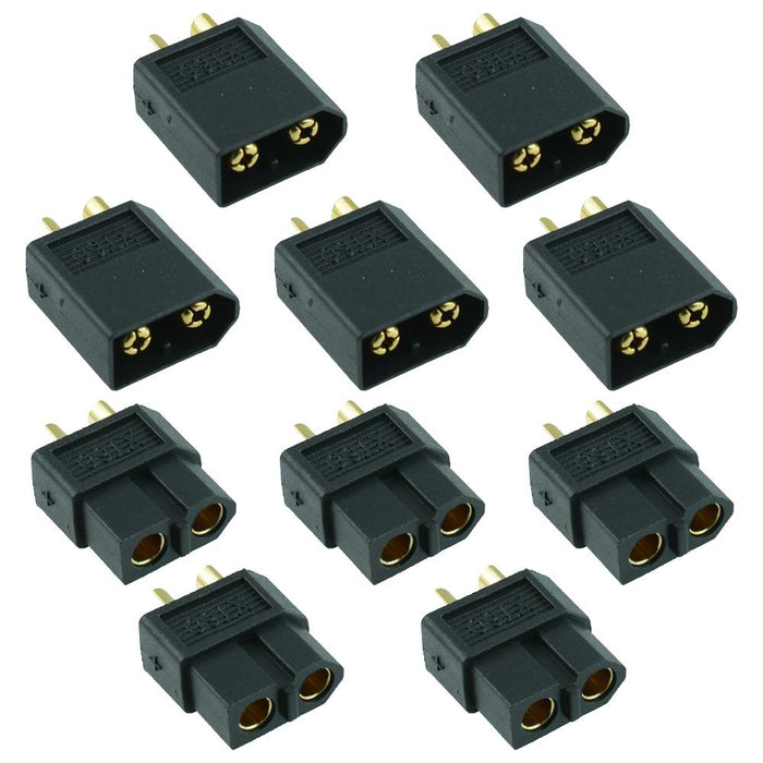 5 Pairs Male + Female Black XT60 Gold Plated Connector 30A Amass