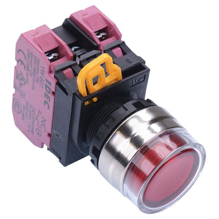IDEC Red 12V illuminated 22mm Metal Bezel Momentary Shrouded Push Button Switch 2NC IP65 YW4L-MF2E02Q3R