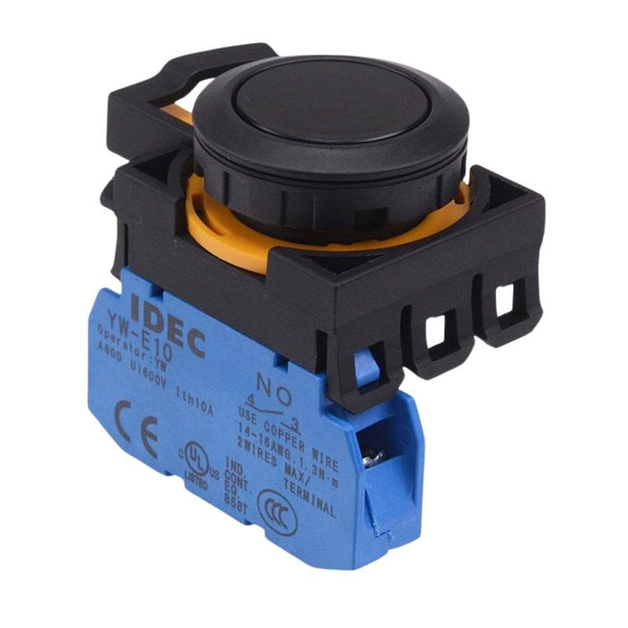 IDEC CW Series Black Maintained Flush Push Button Switch 1NO IP65