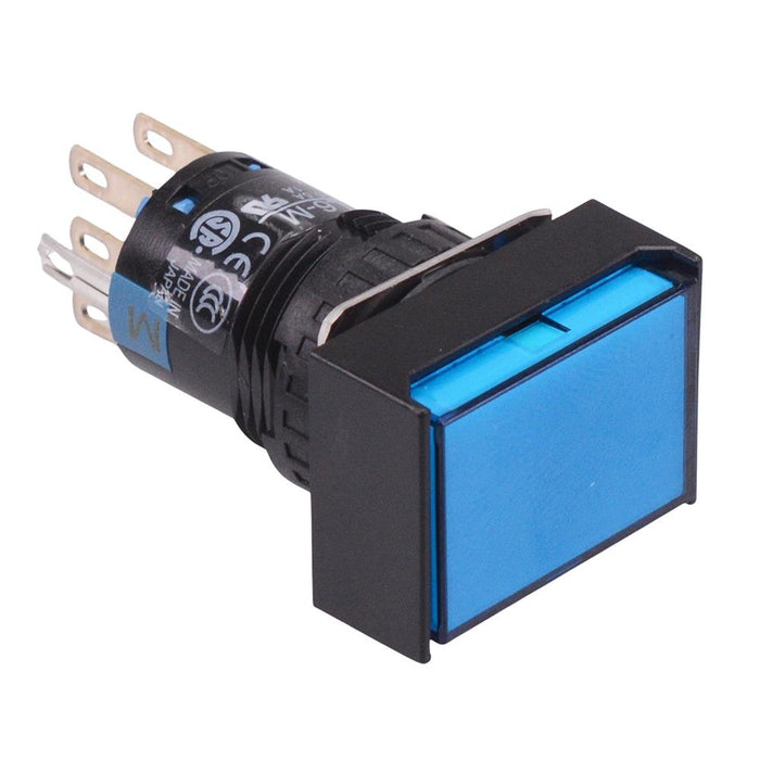 AL6H-A23PS Blue 16mm 12V Latching Rectangle illuminated Push Button Switch IP65 DPDT