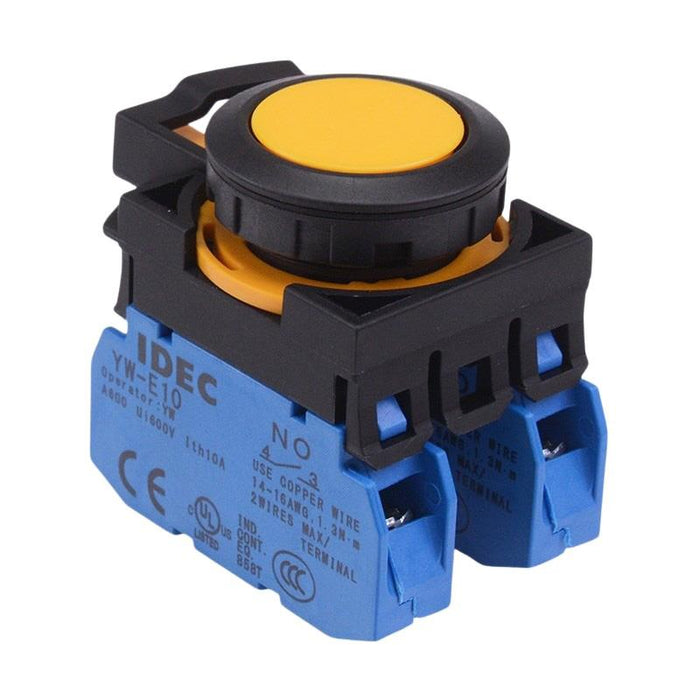 IDEC CW Series Yellow Maintained Flush Push Button Switch 2NO IP65
