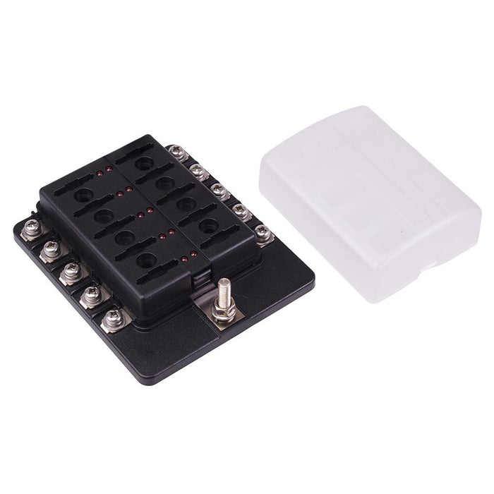 10 Way Standard Blade Fuse Box with LED Indication M4 Screws 100A 32VDC