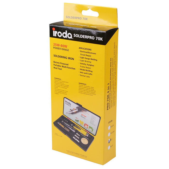 IRODA SolderPro 70K Cordless Butane Gas Soldering Iron 4-In-1 Kit 25-80W