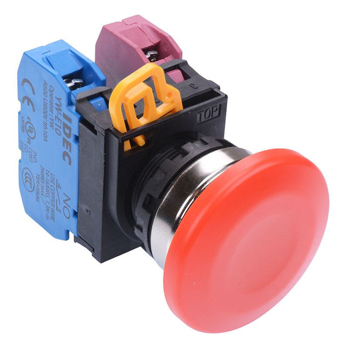 IDEC Red 22mm Metal Bezel Mushroom Maintained Push Button Switch 1NO-1NC IP65 YW4B-A4E11R