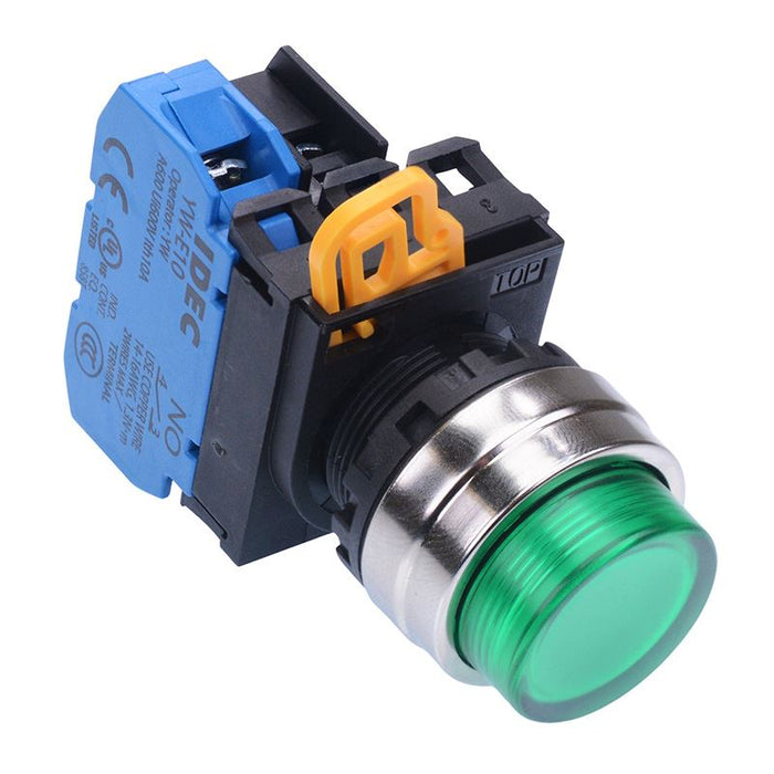 IDEC Green 12V illuminated 22mm Metal Bezel Maintained Push Button Switch NO IP65 YW4L-A2E10Q3G