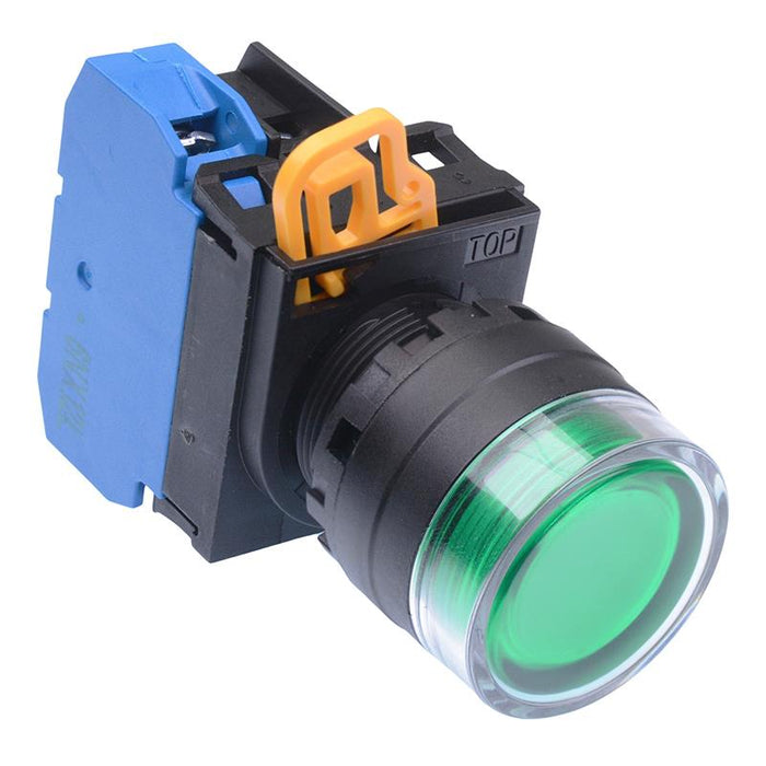 IDEC Green 12V illuminated 22mm Maintained Shrouded Push Button Switch NO IP65 YW1L-AF2E10Q3G