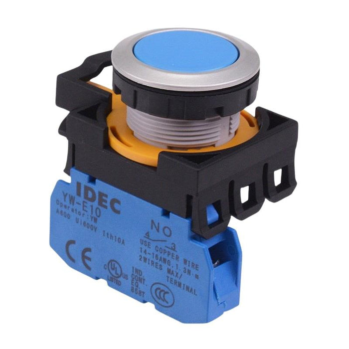 IDEC CW Series Blue Metallic Maintained Flush Push Button Switch 1NO IP65