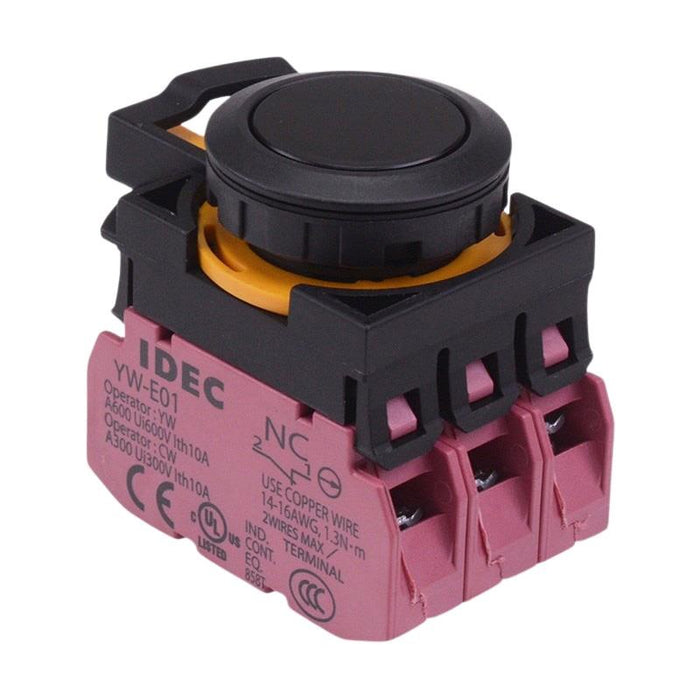 IDEC CW Series Black Maintained Flush Push Button Switch 3NC IP65