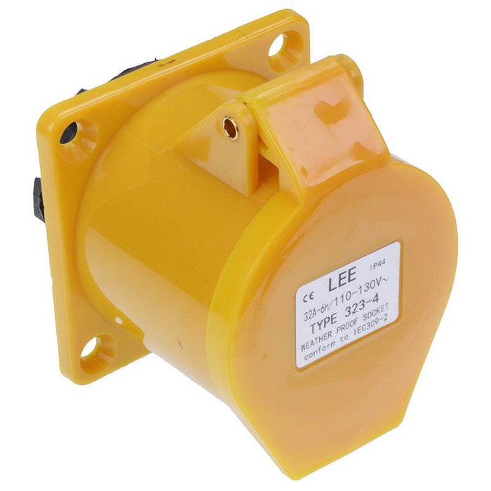 Yellow 32A 110V 2P+E Industrial Panel Mount Socket IP44