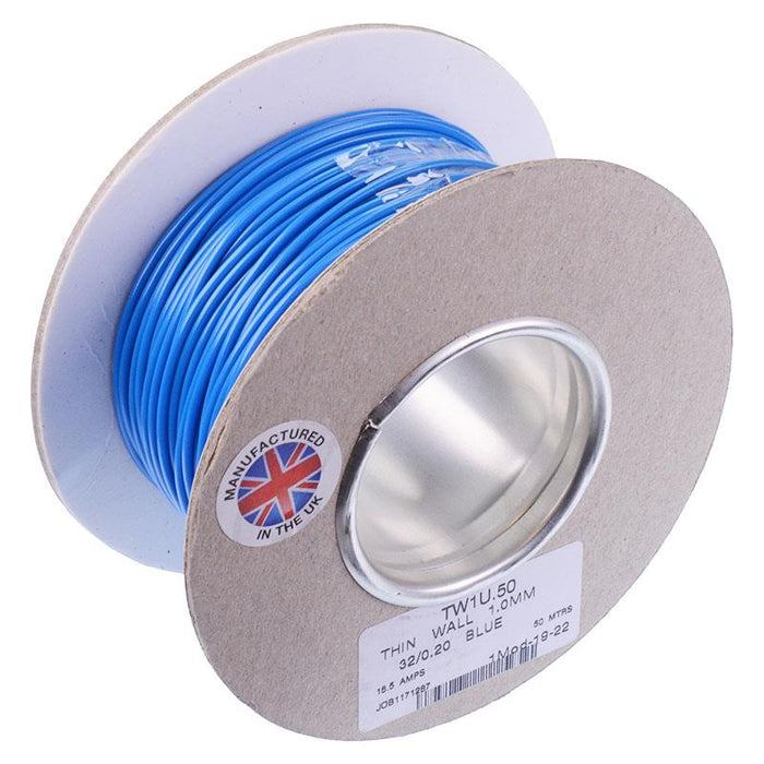 Blue 1mm Thin Wall Cable 32/0.2mm 50M Reel 16.5A