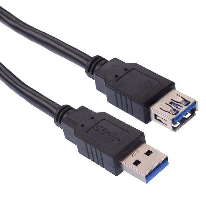 Black 2m USB 3.0 Male to Female Extension Cable Lead