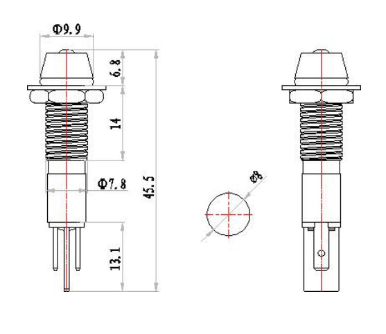 Red LED 8mm Recessed Black Metal Panel Indicator 12V