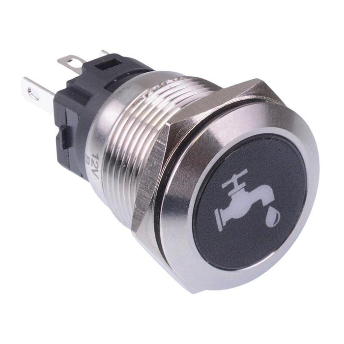Water Label' White LED Latching 19mm Vandal Push Button Switch SPDT 12V