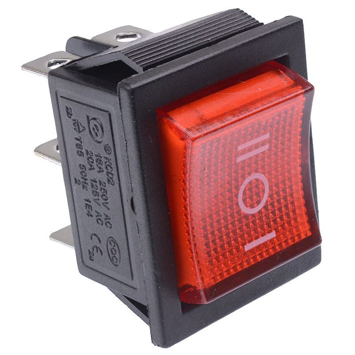 Red On-Off-On illuminated Rectangle Rocker Switch DPDT 230V