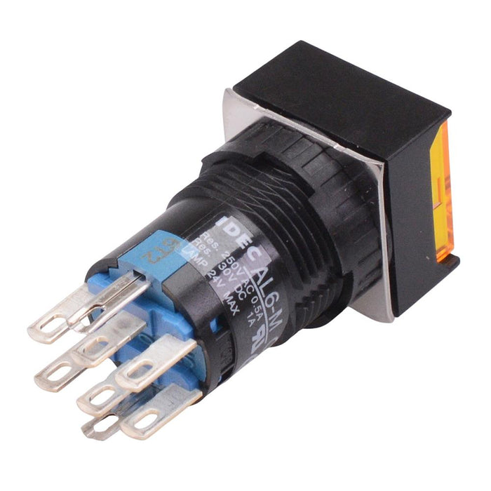 AL6Q-A21PY Yellow 16mm 5VDC Latching Square illuminated Push Button Switch IP65 DPDT