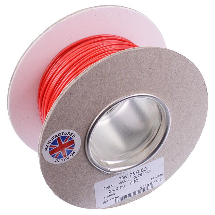 Red 0.75mm² Thin Wall Cable 24/0.2mm 50M