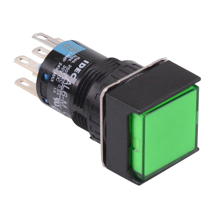 AL6Q-M21PG Green 16mm 5VDC Momentary Square illuminated Push Button Switch IP65 DPDT