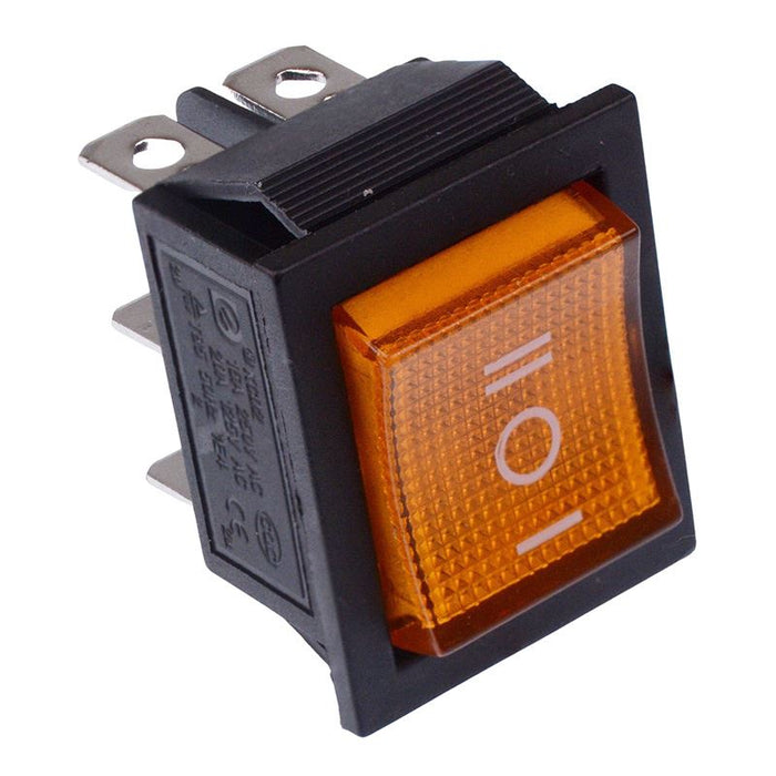 Yellow On-Off-On illuminated Rectangle Rocker Switch DPDT 230V