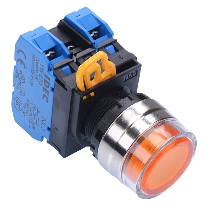 IDEC Amber 12V illuminated 22mm Metal Bezel Maintained Shrouded Push Button Switch 2NO IP65 YW4L-AF2E20Q3A