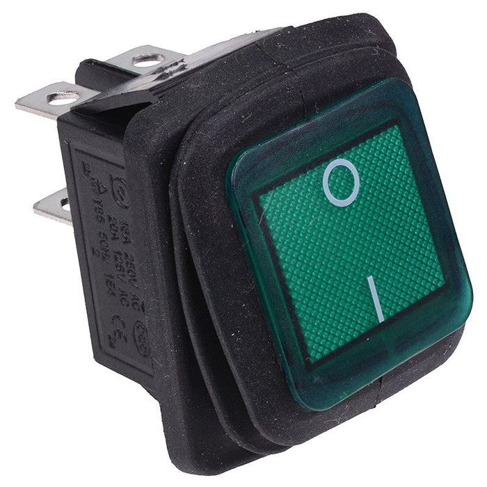 Green Rectangle Illuminated On-Off Waterproof Rocker Switch 20A DPST IP67