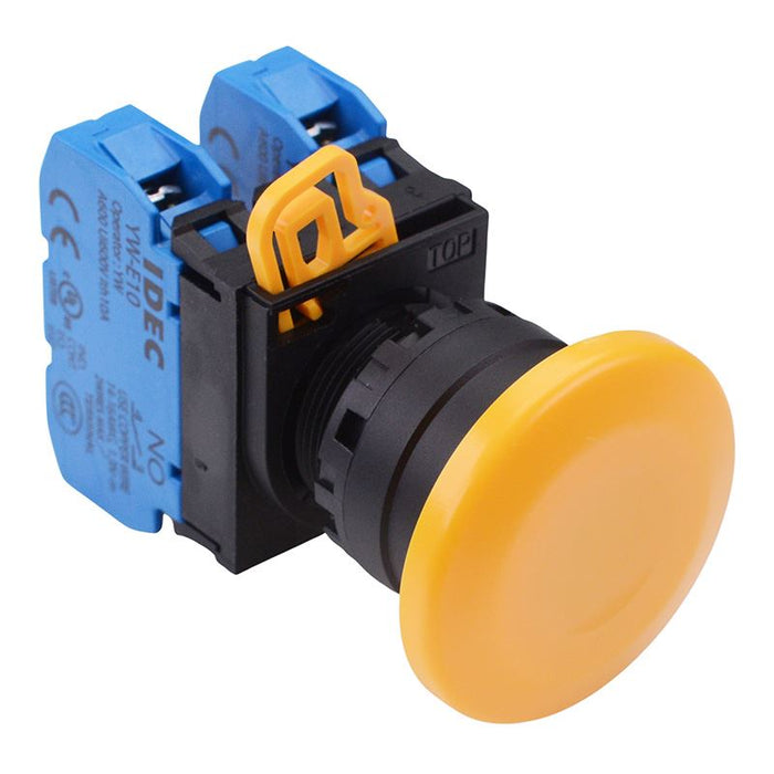 IDEC Yellow 22mm Mushroom Maintained Push Button Switch 2NO IP65 YW1B-A4E20Y