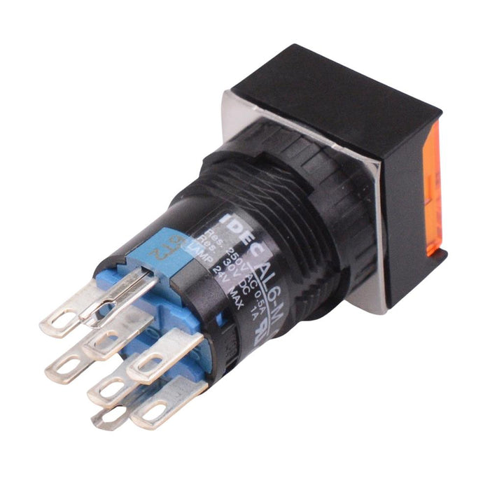 AL6Q-M24PAC Amber 16mm 24V Momentary Square illuminated Push Button Switch IP65 DPDT