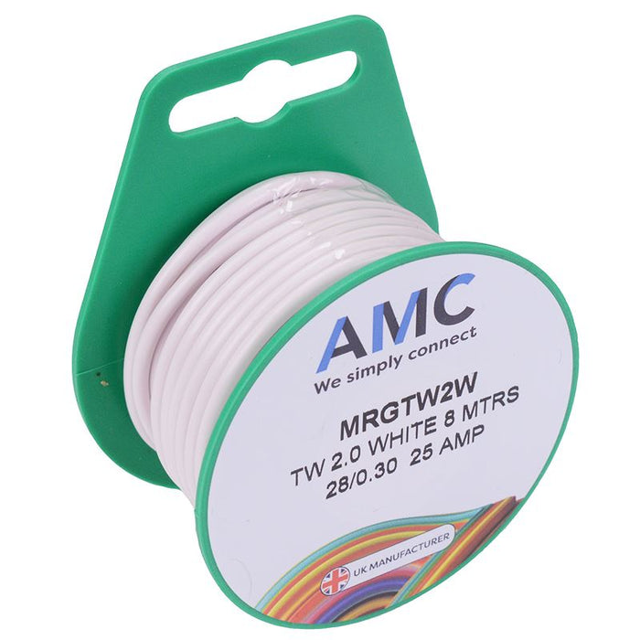 White 2mm² Thin Wall 25A Cable Mini Reel 8M