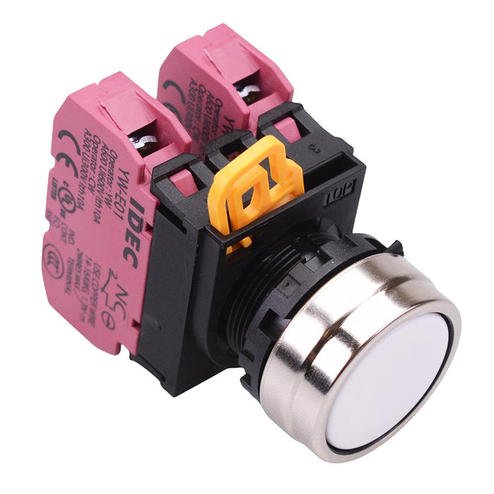 YW4B-M1E02W White 22mm Metal Bezel Momentary Push Button Switch 2NC IP65 IDEC