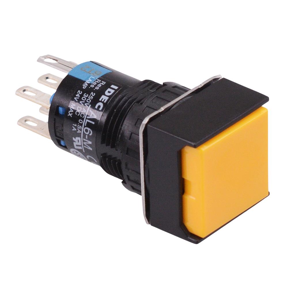 AB6Q-M2PYC Yellow 16mm Momentary Square Push Button Switch IP65 DPDT ...
