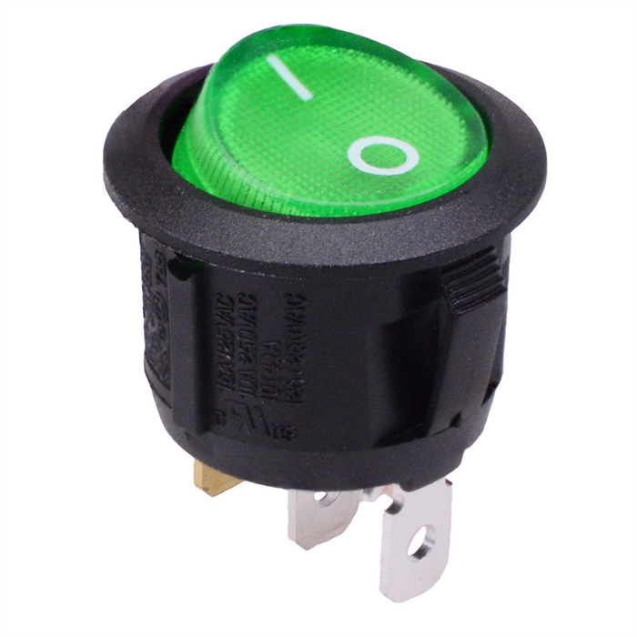 Green 230V illuminated Off-(On) Momentary 20mm Round Rocker Switch SPST 10A