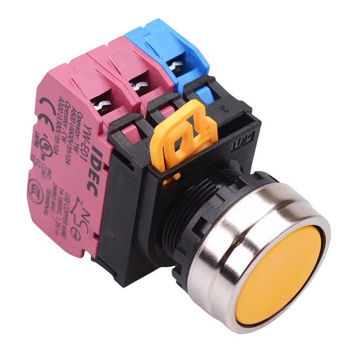 YW4B-A1E12Y Yellow 22mm Metal Bezel Maintained Push Button Switch 1NO-2NC IP65 IDEC