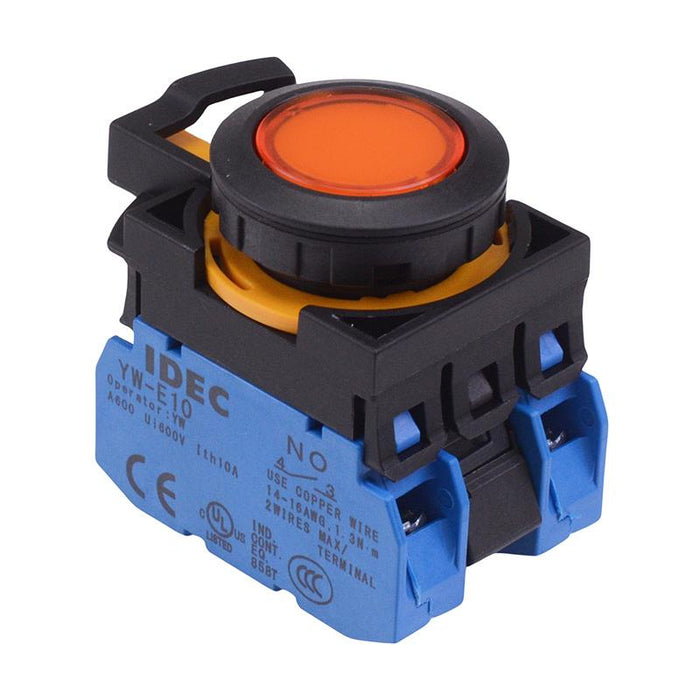IDEC CW Series Amber 24V illuminated Maintained Flush Push Button Switch 2NO IP65