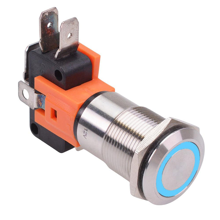 Blue LED 19mm Momentary Vandal Resistant Push Button Switch SPDT 21A 12V