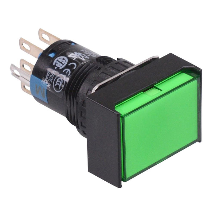 AL6H-M21PG Green 16mm 5VDC Momentary Rectangle illuminated Push Button Switch IP65 DPDT