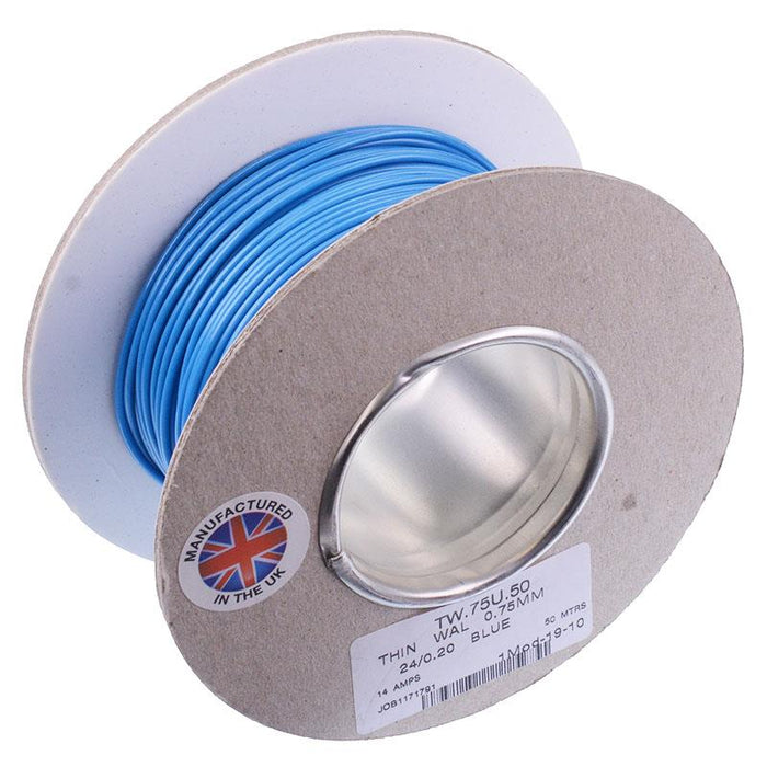 Blue 0.75mm² Thin Wall Cable 24/0.2mm 50M