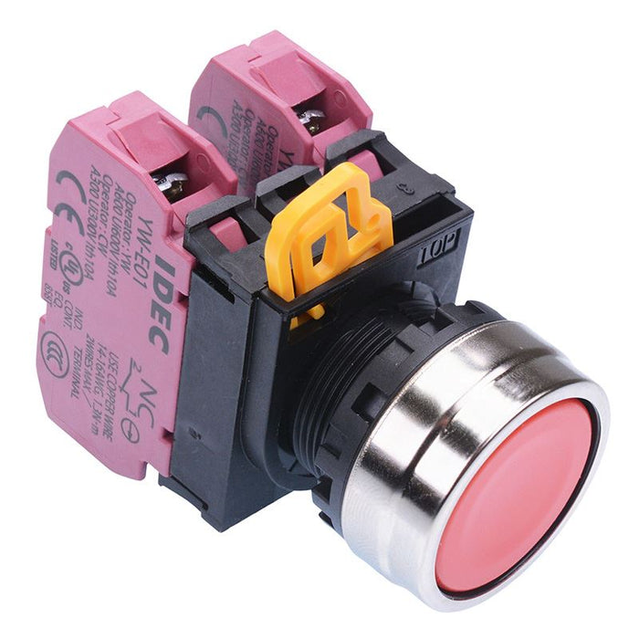 IDEC Red 22mm Metal Bezel Maintained Push Button Switch 2NC IP65 YW4B-A1E02R