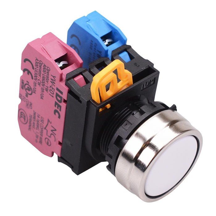 YW4B-A1E11W White 22mm Metal Bezel Maintained Push Button Switch 1NO-1NC IP65 IDEC