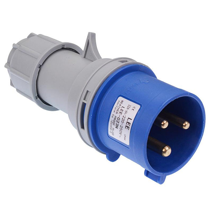 Blue 32A 230V 2P+E Industrial Inline Plug IP44