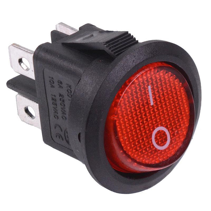 Red On-Off illuminated Round Rocker Switch DPST 230V