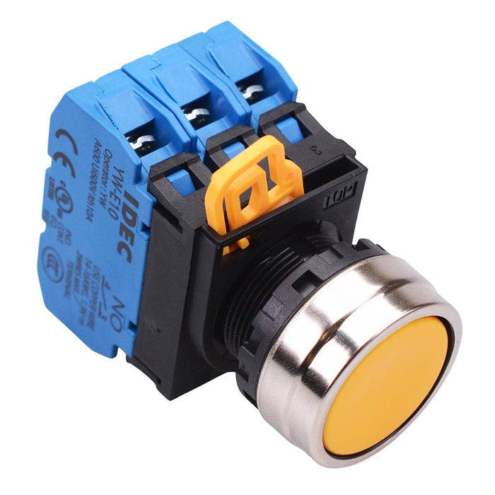 YW4B-A1E30Y Yellow 22mm Metal Bezel Maintained Push Button Switch 3NO IP65 IDEC